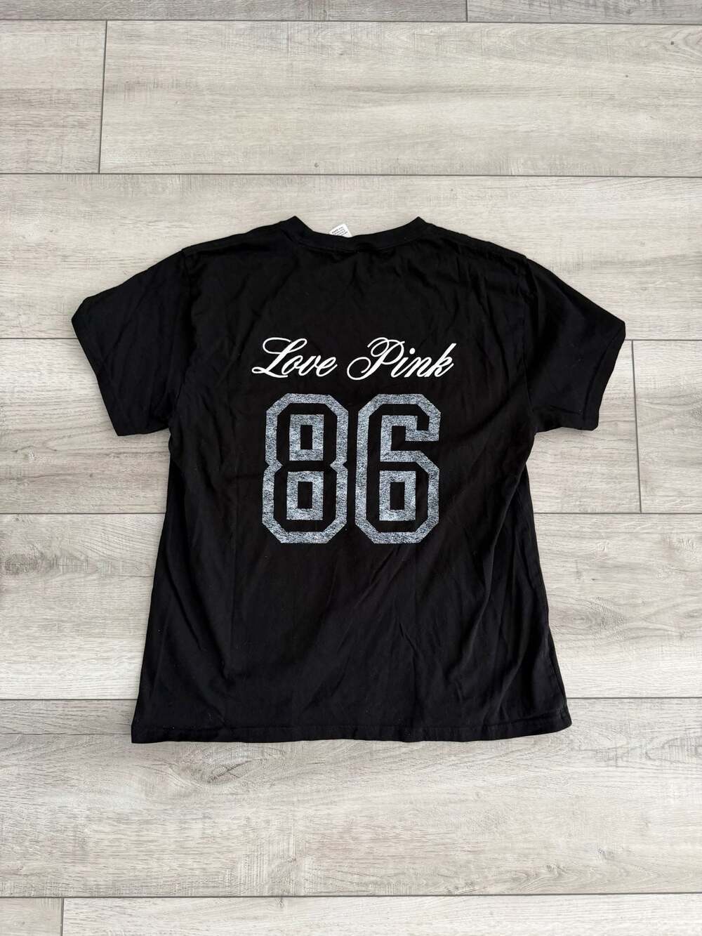PINK Victoria's Secret Black Campus Cotton T-Shirt with 86 Graphic